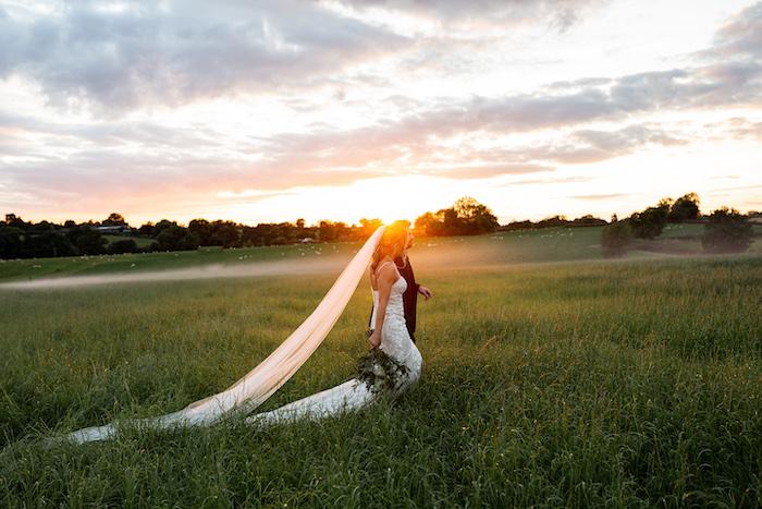 Bride and groom in the sunset