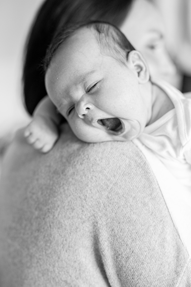 black and white baby yawn